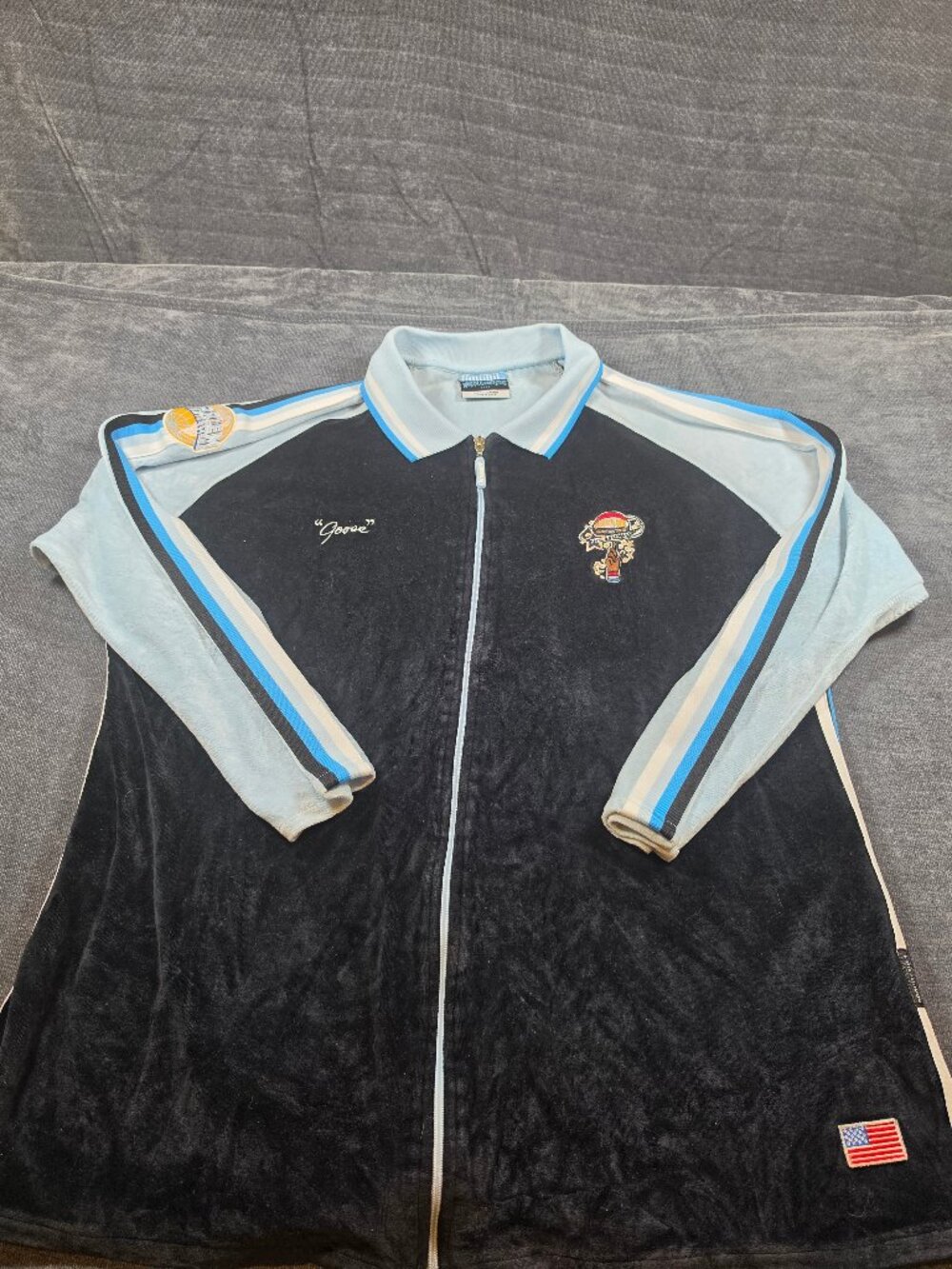 Vintage Platinum FUBU Harlem Globetrotters Goose Tatum Velour Jacket 3XL Y2K
